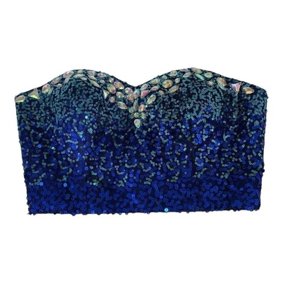 Masquerade Blue Strapless Sequin Rhinestone Top Size 1/2 - Picture 1 of 9